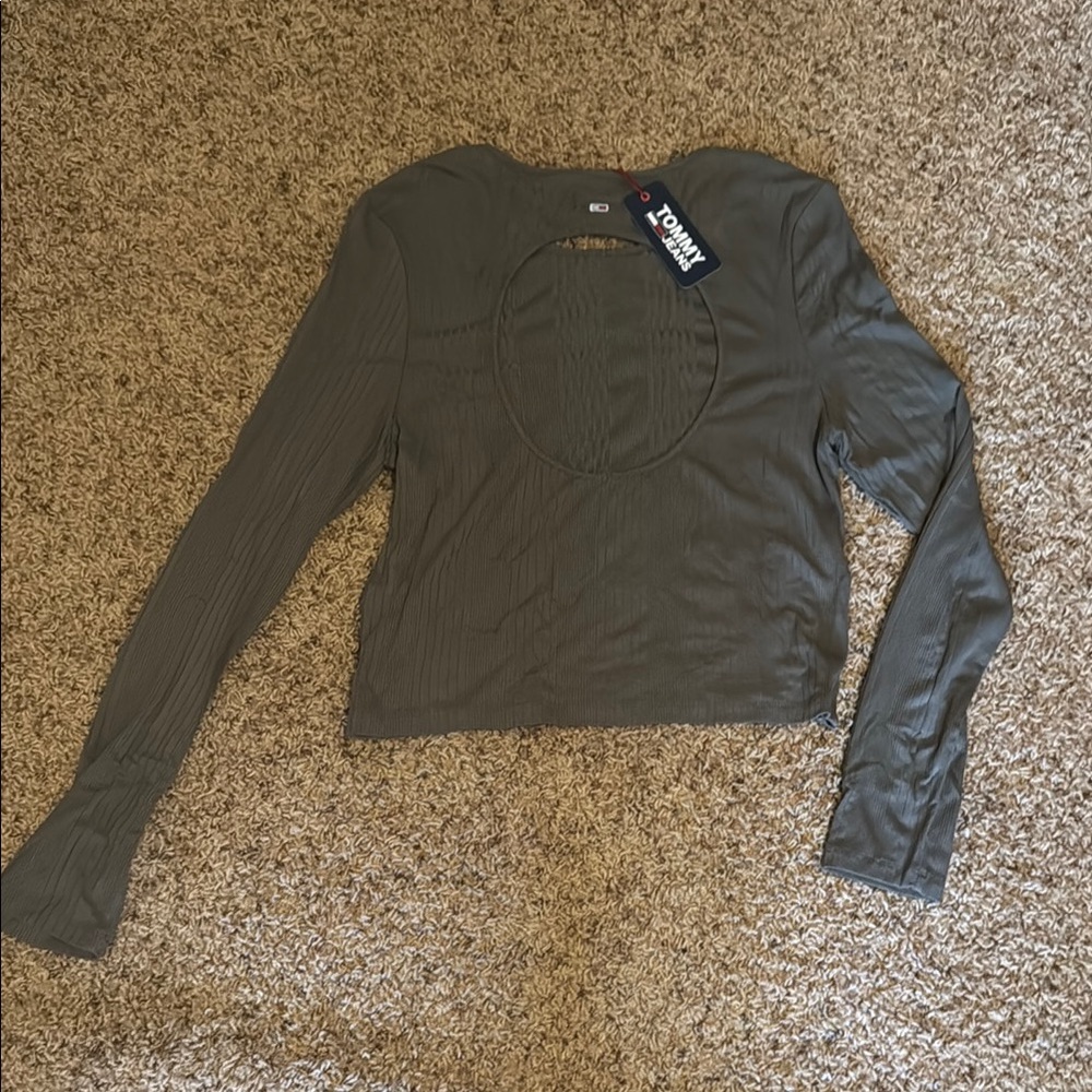 Tommy Hilfiger Women's Long Sleeve Olive Top Cutout Back